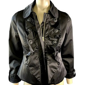 Venezia Milano Ruffled Zipper Up Pea Coat Fitted Jacket Women's Size S Black